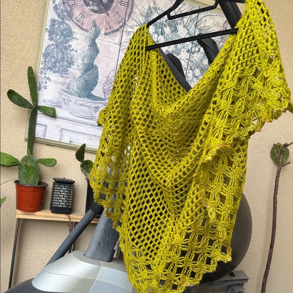 The Unbranded Brand Accessories - Boho Crochet Vest Handmade Mustard Olive Open